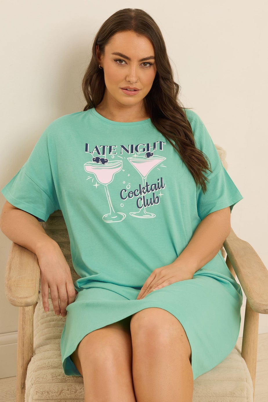Yours 2 Pack Curve Green Cocktail Print Sleep Tee Nightdresses