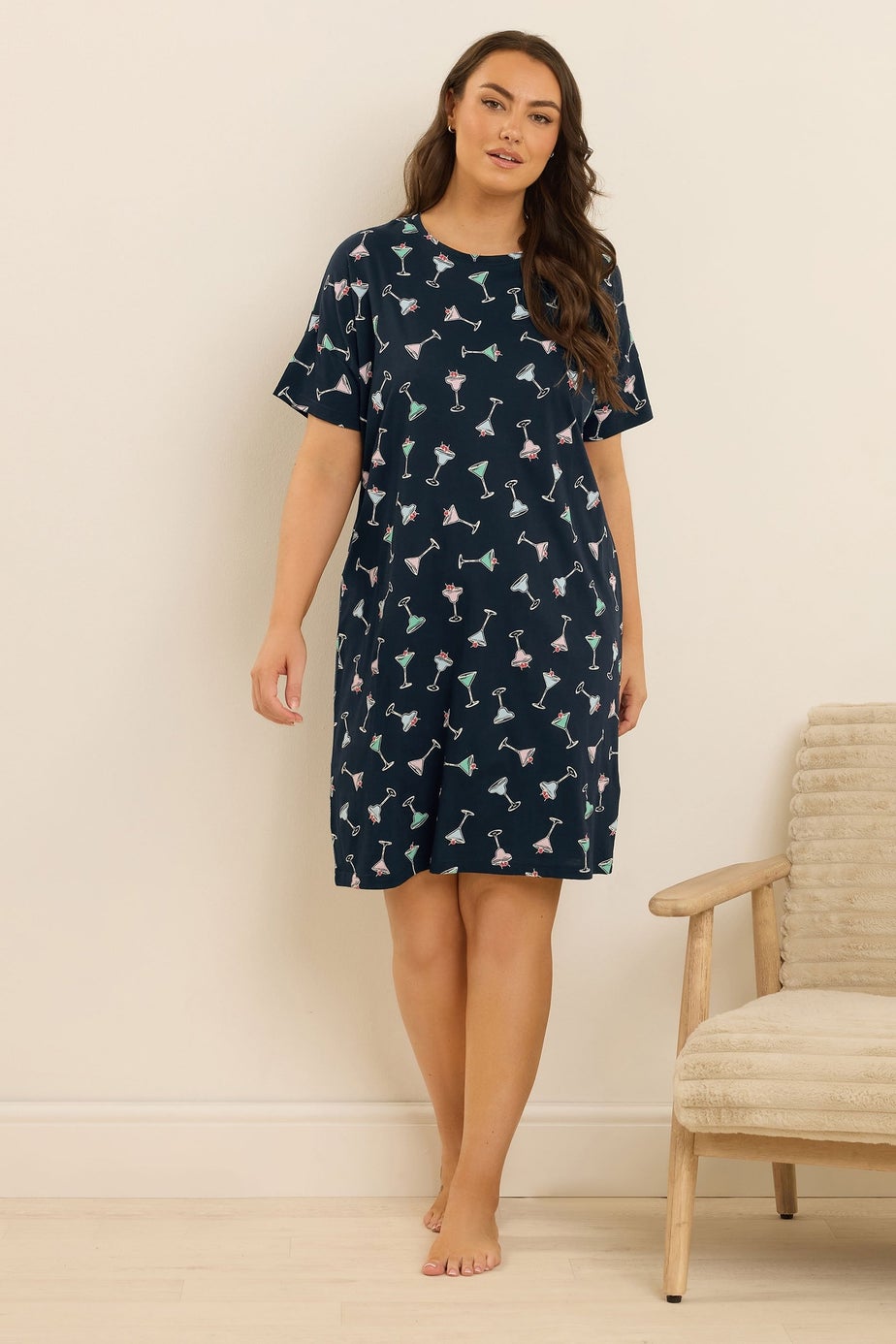 Yours 2 Pack Curve Green Cocktail Print Sleep Tee Nightdresses