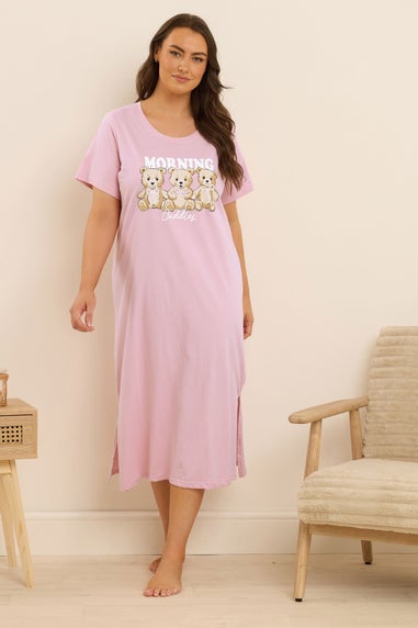 Yours Curve Pink 'Morning Cuddles' Teddy Print Midaxi Nightdress