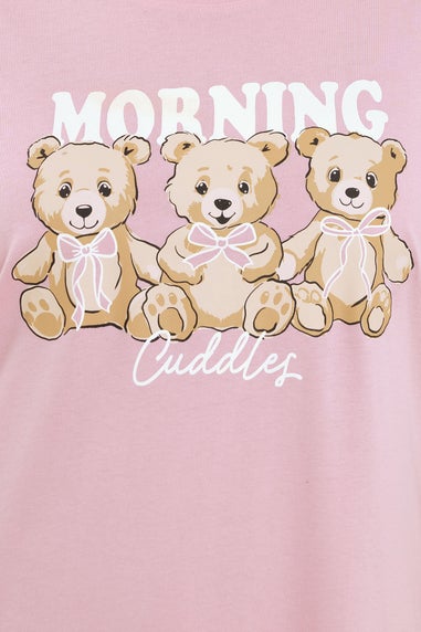 Yours Curve Pink 'Morning Cuddles' Teddy Print Midaxi Nightdress
