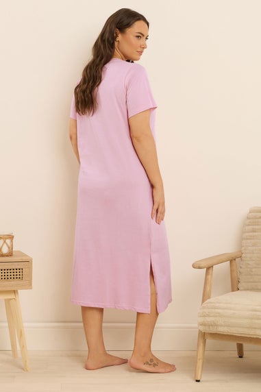 Yours Curve Pink 'Morning Cuddles' Teddy Print Midaxi Nightdress