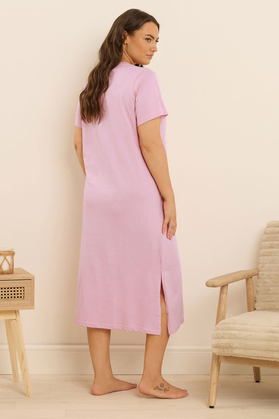 Yours Curve Pink 'Morning Cuddles' Teddy Print Midaxi Nightdress
