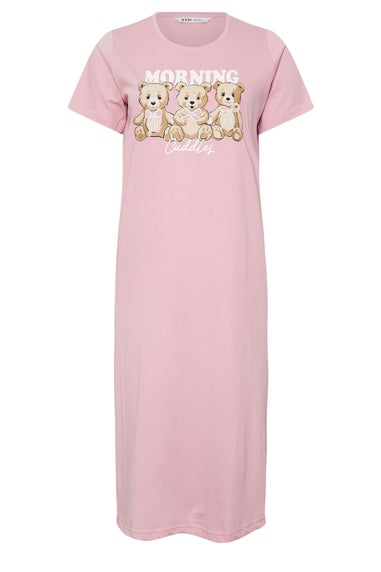 Yours Curve Pink 'Morning Cuddles' Teddy Print Midaxi Nightdress