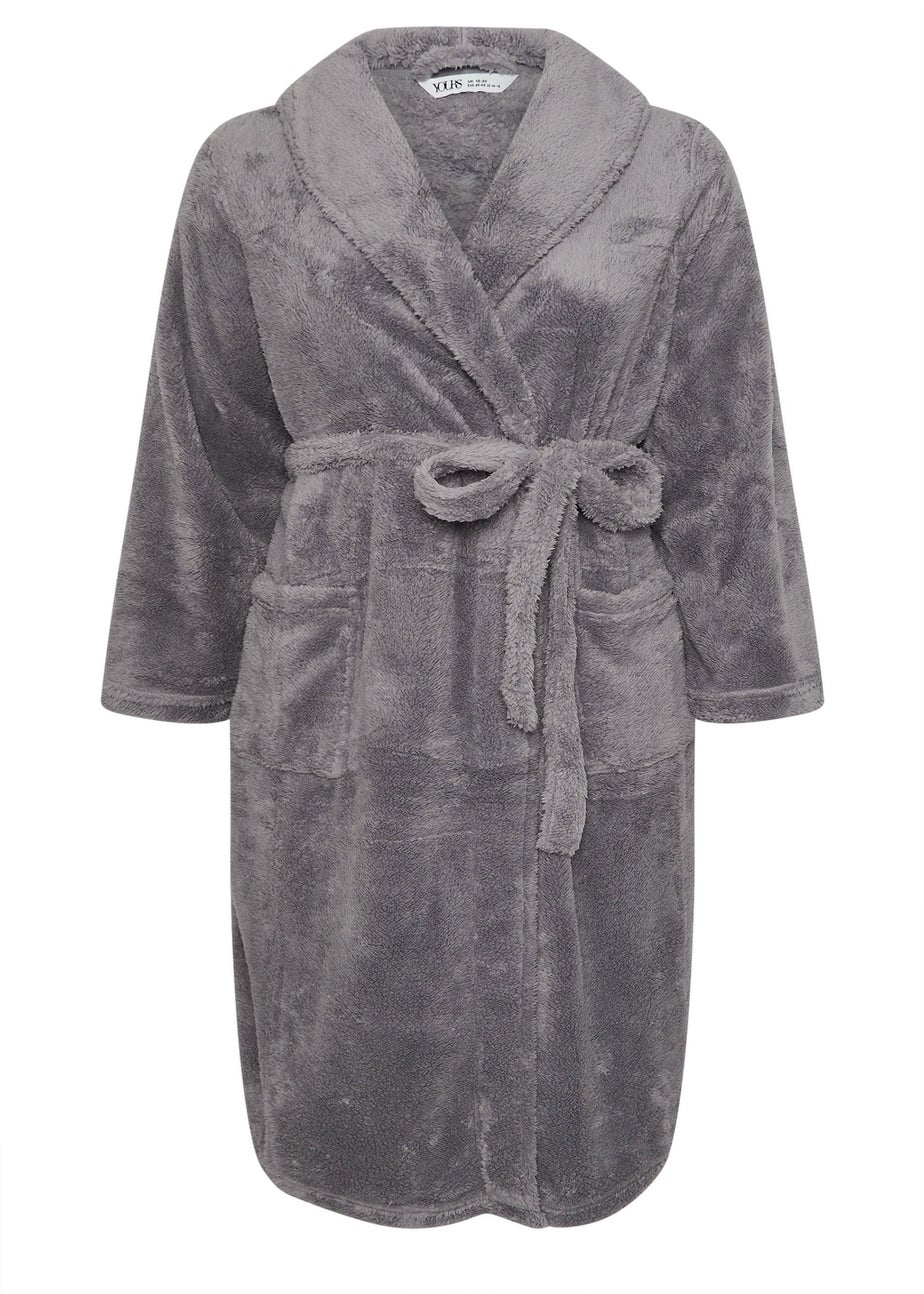 Yours Curve Grey Shawl Collar Dressing Gown