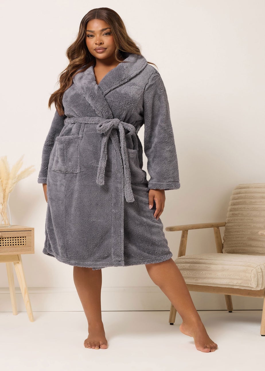 Yours Curve Grey Shawl Collar Dressing Gown