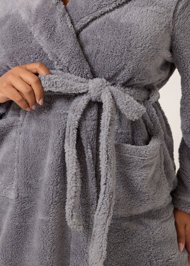 Yours Curve Grey Shawl Collar Dressing Gown