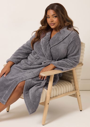 Yours Curve Grey Shawl Collar Dressing Gown