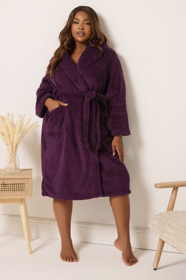 Yours Curve Burgundy Red Shawl Collar Dressing Gown