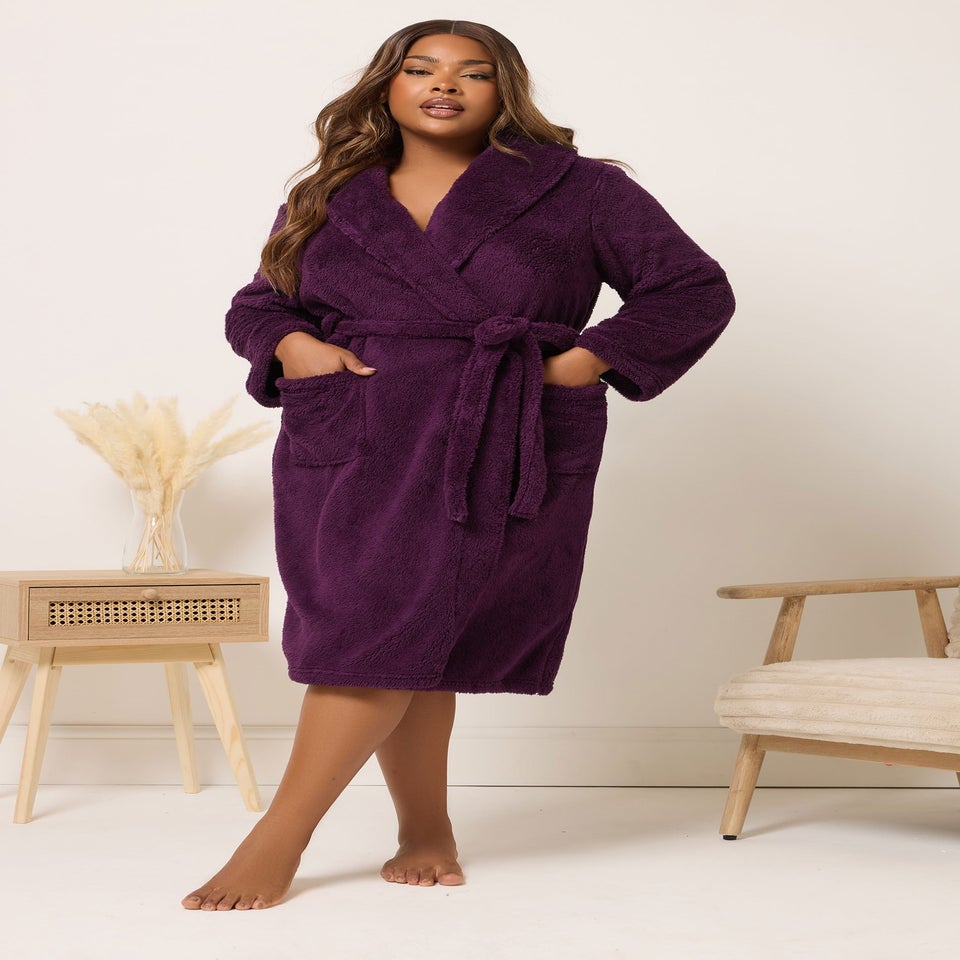 Yours Curve Burgundy Red Shawl Collar Dressing Gown