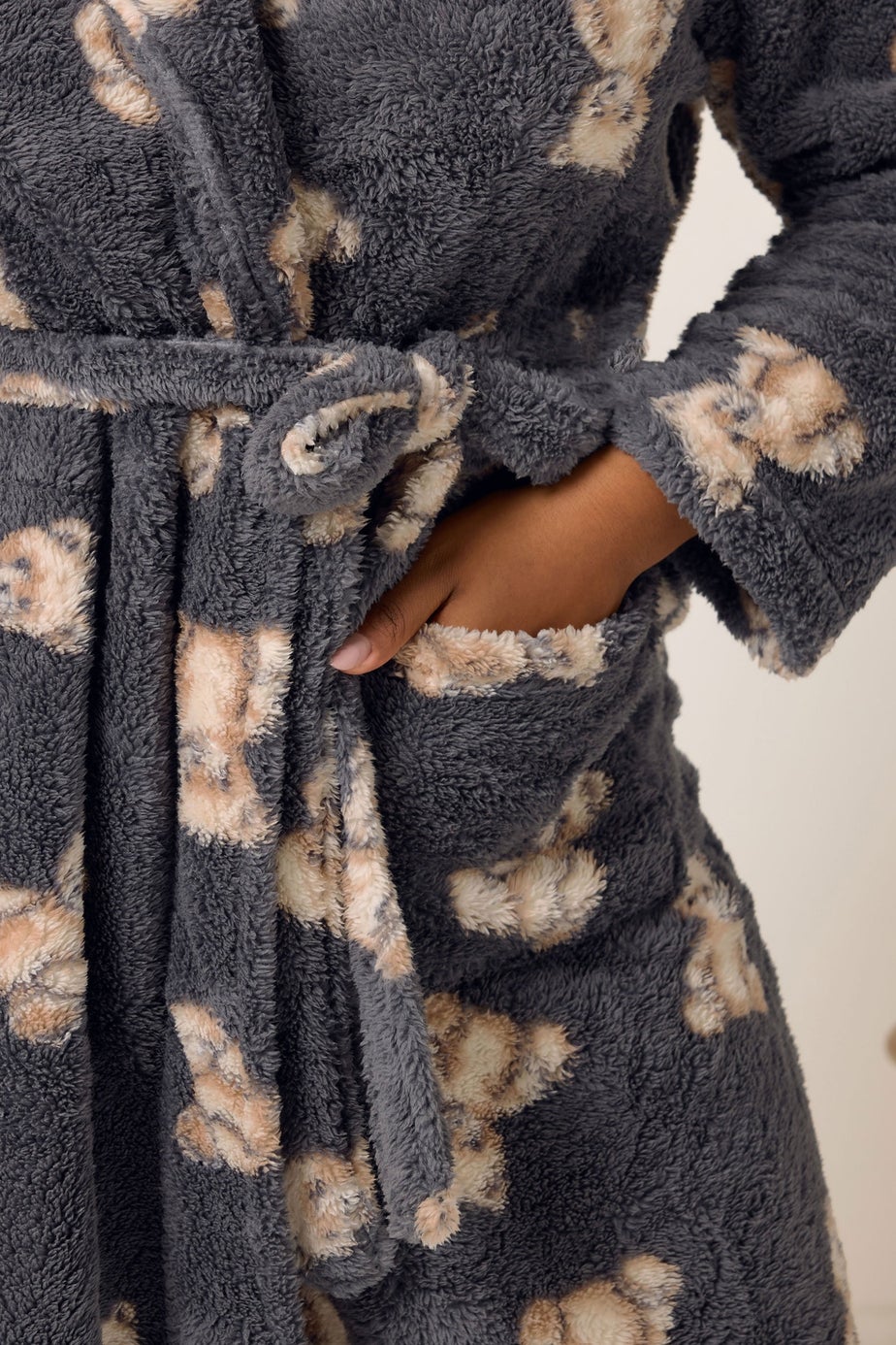 Yours Curve Grey Teddy Shawl Collar Dressing Gown