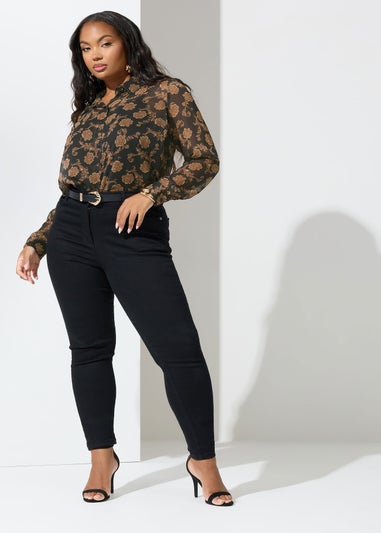 Yours London Curve Black & Gold Floral Chiffon Shirt
