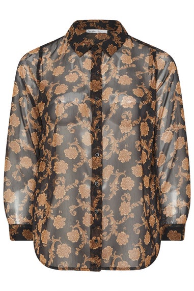Yours London Curve Black & Gold Floral Chiffon Shirt