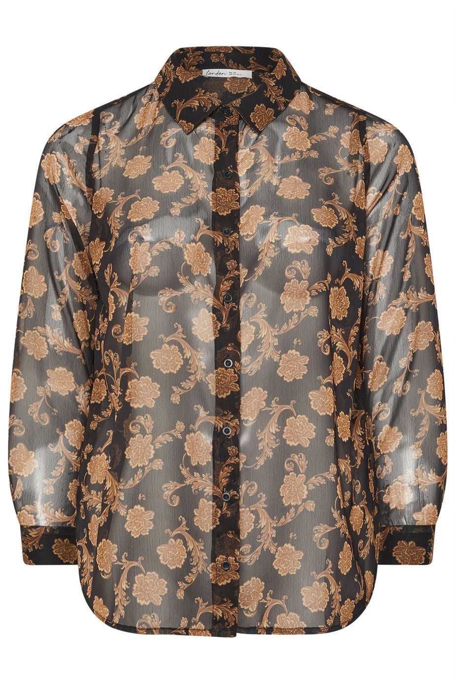 Yours London Curve Black & Gold Floral Chiffon Shirt