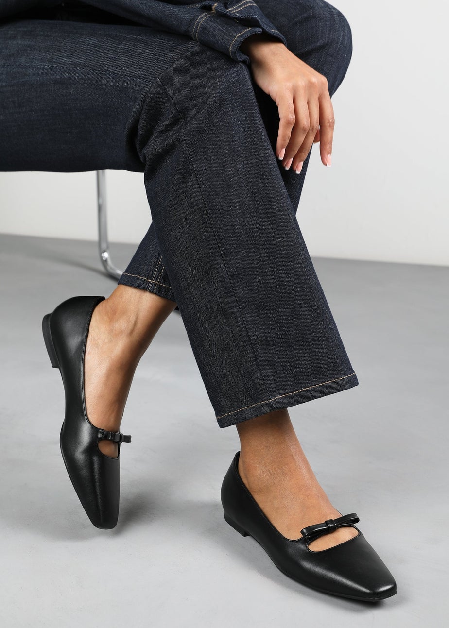 Where's That From Hope Black PU Wide Fit Square Toe Flats