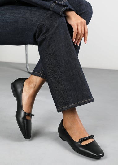 Where's That From Hope Black PU Wide Fit Square Toe Flats