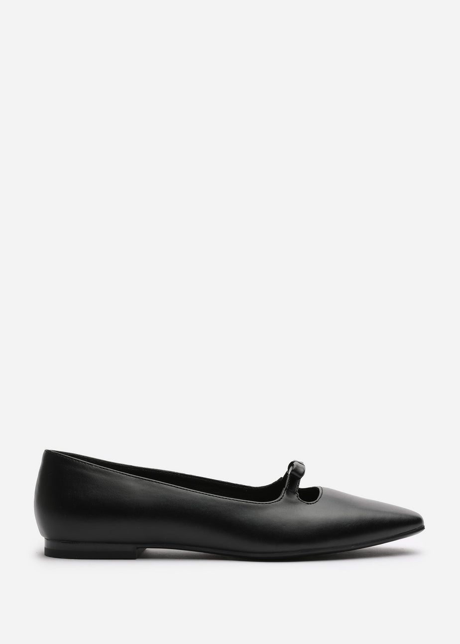 Where's That From Hope Black PU Wide Fit Square Toe Flats