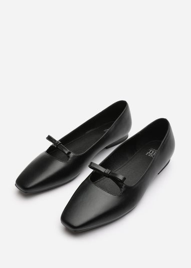 Where's That From Hope Black PU Wide Fit Square Toe Flats