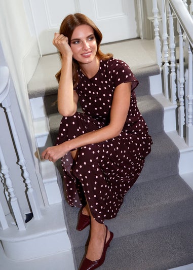 Blue Vanilla Red Spot Ruched Side Dress