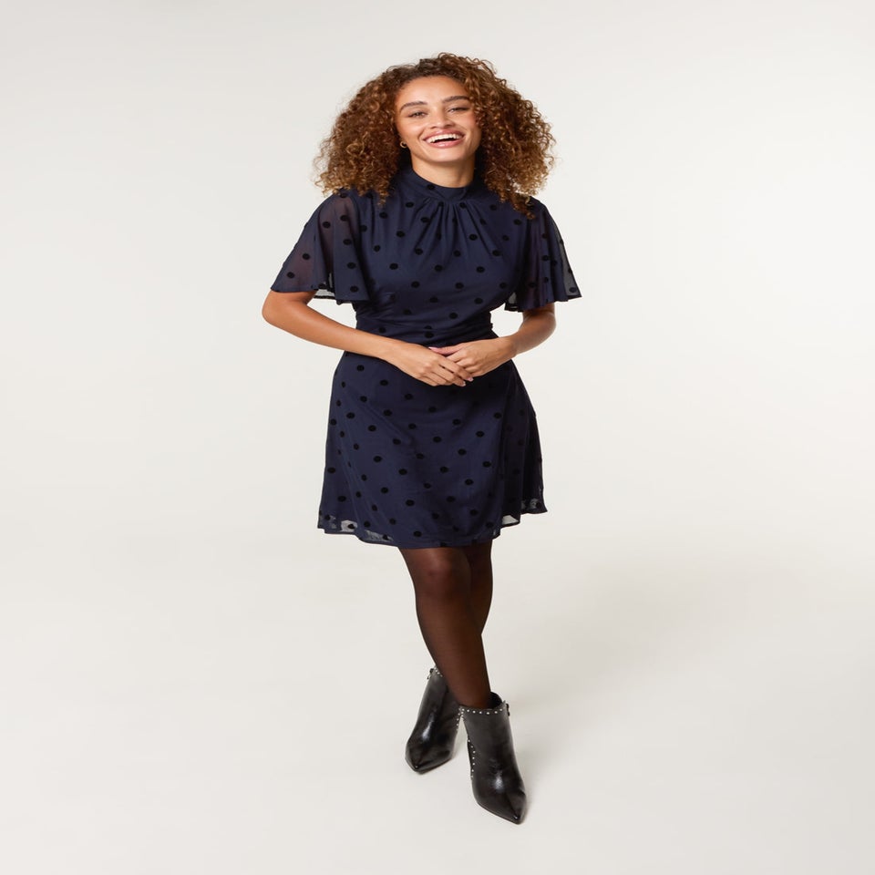 Blue Vanilla Navy Polka Dot Tie Back Dress