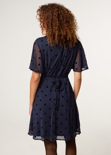 Blue Vanilla Navy Polka Dot Tie Back Dress