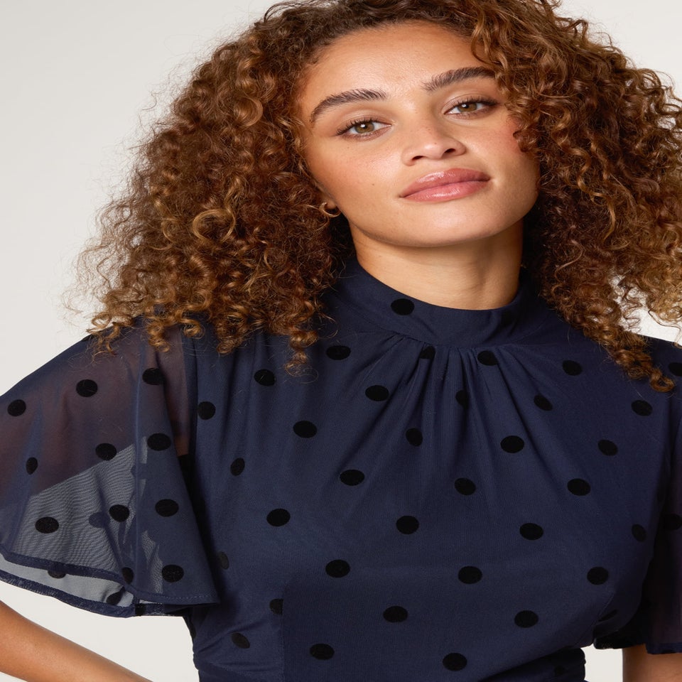 Blue Vanilla Navy Polka Dot Tie Back Dress