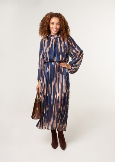 Blue Vanilla Navy High Neck Printed Dress With Elasticated Waist