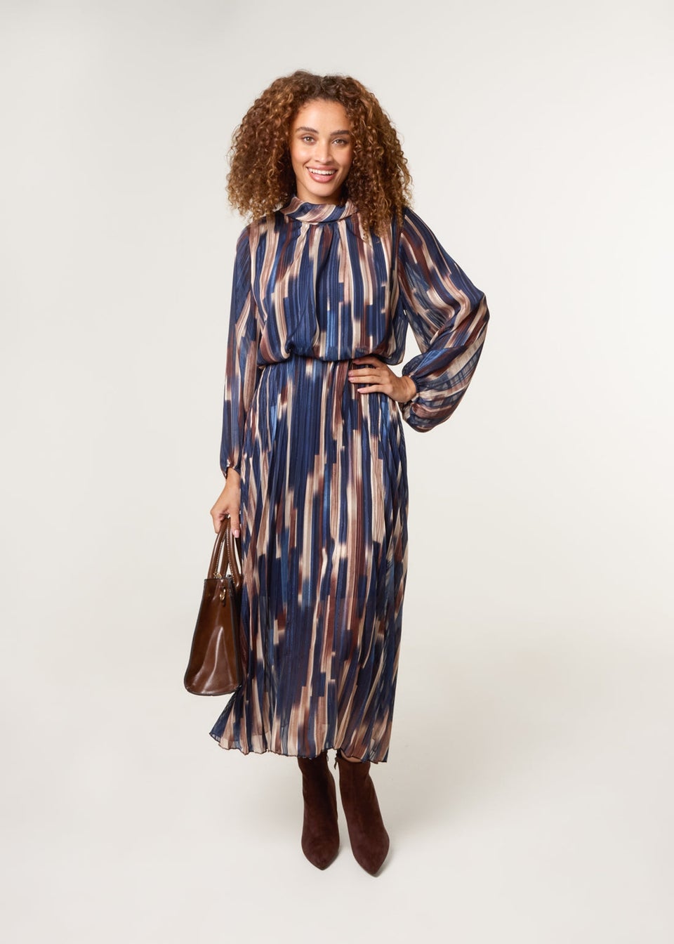 Blue Vanilla Navy High Neck Printed Dress With Elasticated Waist