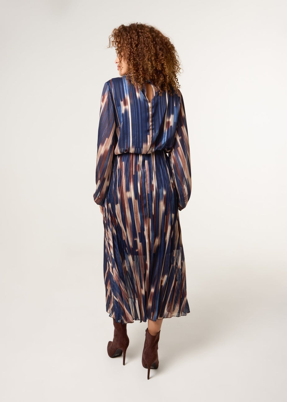 Blue Vanilla Navy High Neck Printed Dress With Elasticated Waist