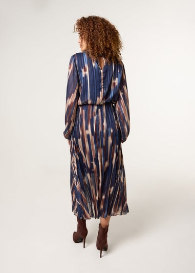 Blue Vanilla Navy High Neck Printed Dress With Elasticated Waist