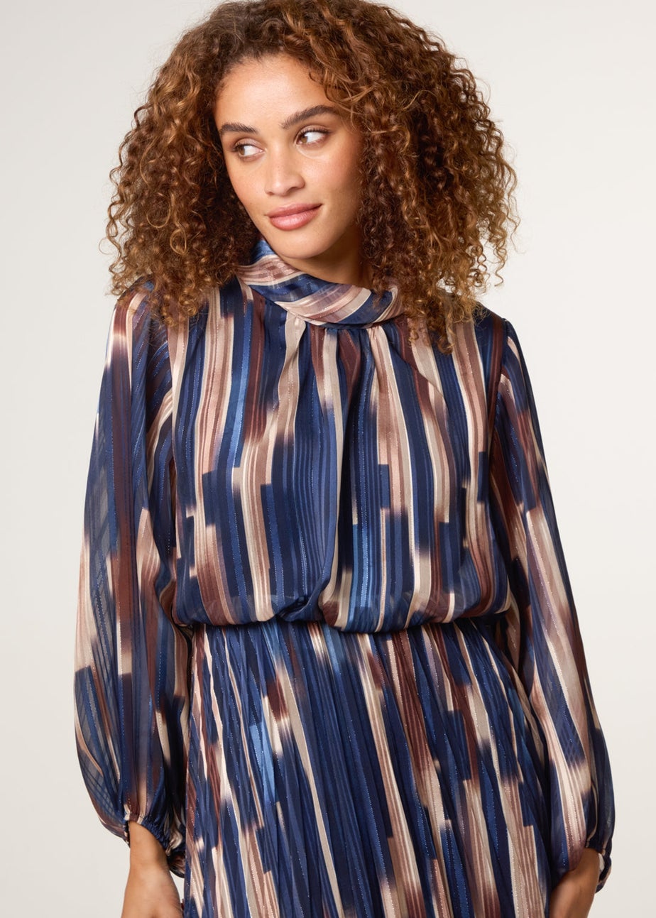 Blue Vanilla Navy High Neck Printed Dress With Elasticated Waist