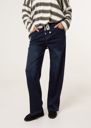 Blue Vanilla Navy Elasticated Waist Jeans With Tie