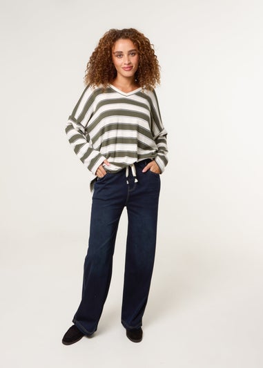 Blue Vanilla Navy Elasticated Waist Jeans With Tie