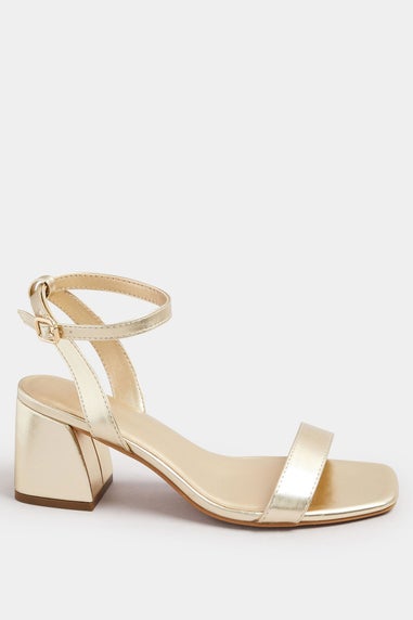 Yours Gold Faux Leather Block Heel Sandals In Extra Wide EEE Fit