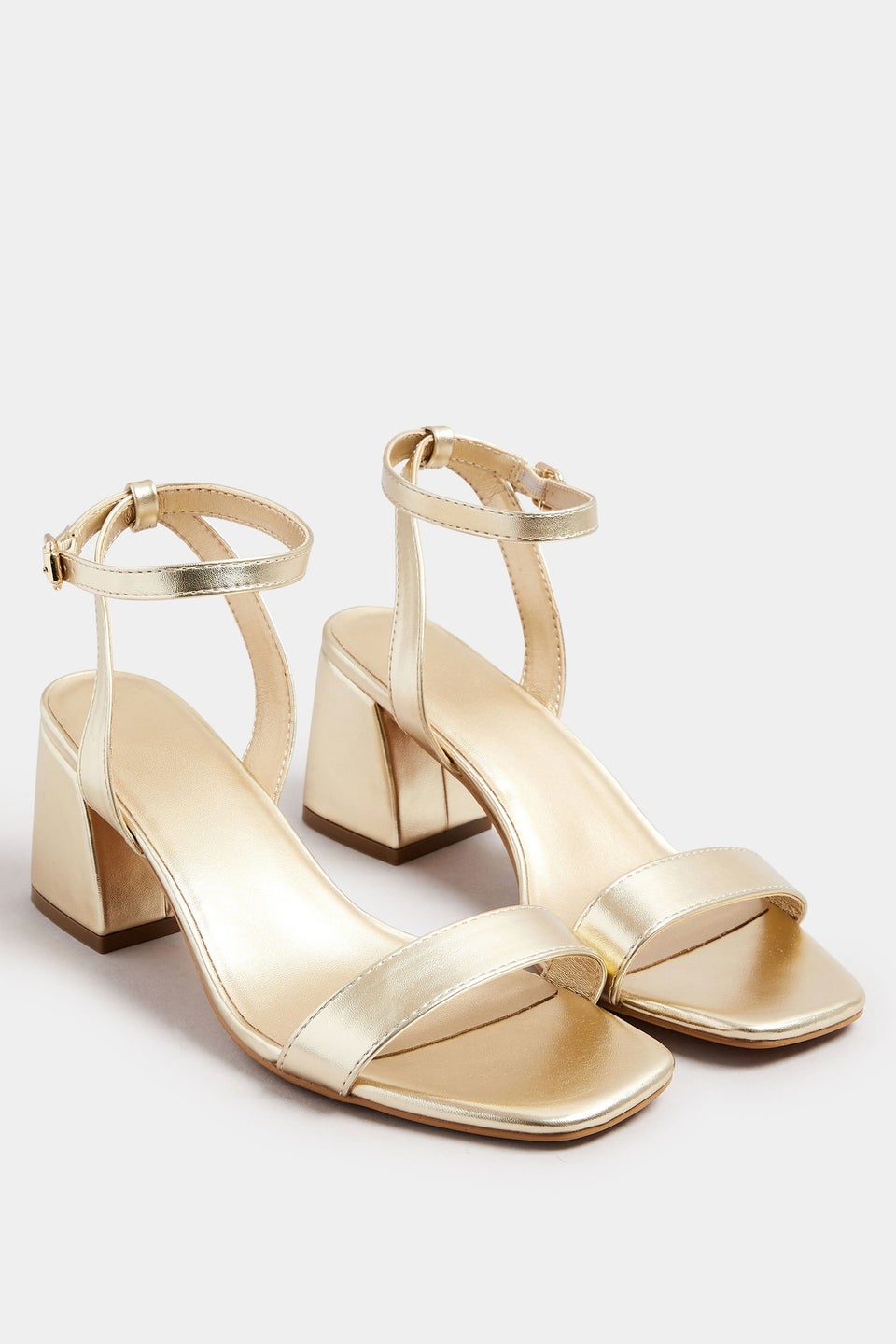 Yours Gold Faux Leather Block Heel Sandals In Extra Wide EEE Fit