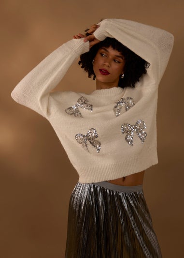 Blue Vanilla Ivory Sequin Bow Jumper
