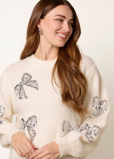 Blue Vanilla Ivory Sequin Bow Jumper