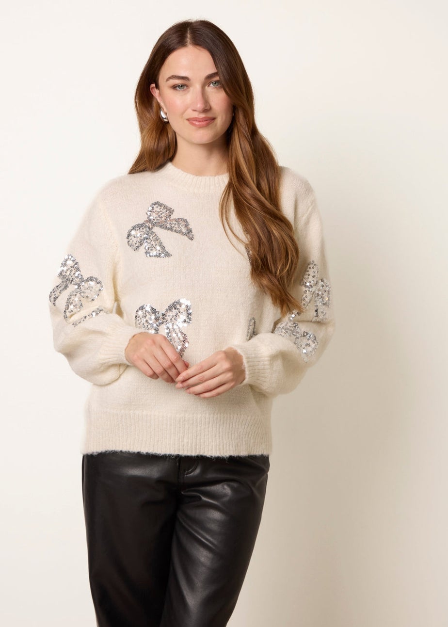 Blue Vanilla Ivory Sequin Bow Jumper