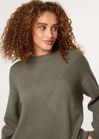 Blue Vanilla Khaki Argyle Stitch Detail Jumper