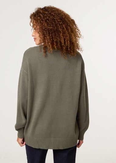 Blue Vanilla Khaki Argyle Stitch Detail Jumper