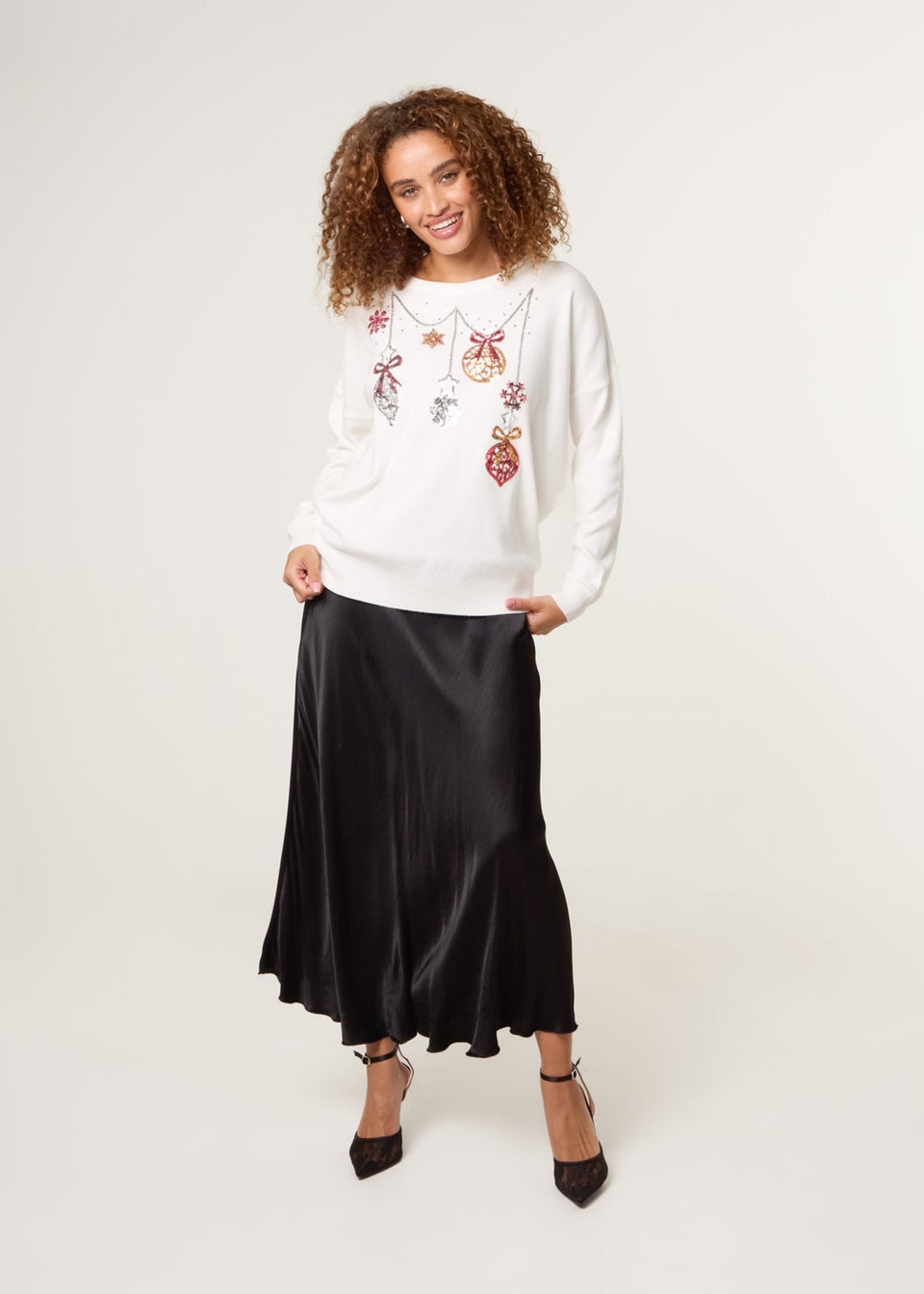 Blue Vanilla Ivory Christmas Jingle Bell Bauble Jumper