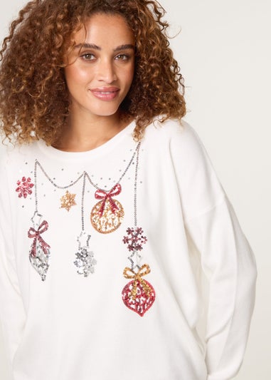 Blue Vanilla Ivory Christmas Jingle Bell Bauble Jumper