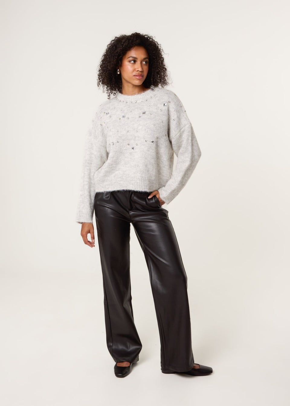 Blue Vanilla Grey Diamante Round Neck Jumper