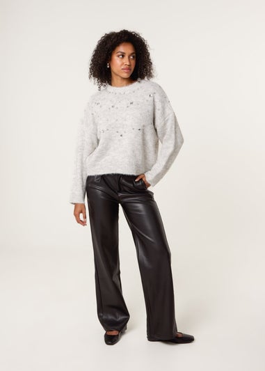 Blue Vanilla Grey Diamante Round Neck Jumper