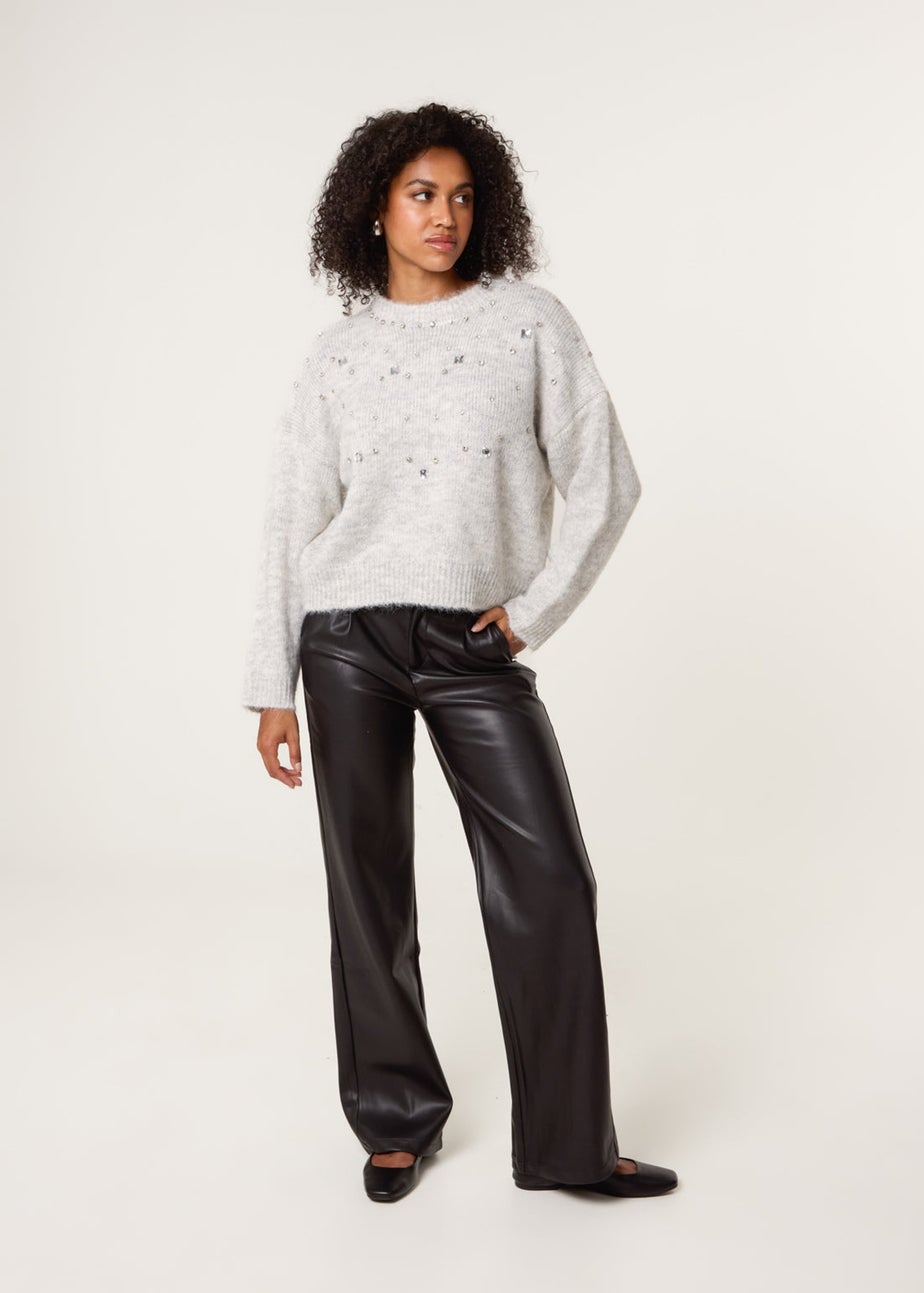 Blue Vanilla Grey Diamante Round Neck Jumper