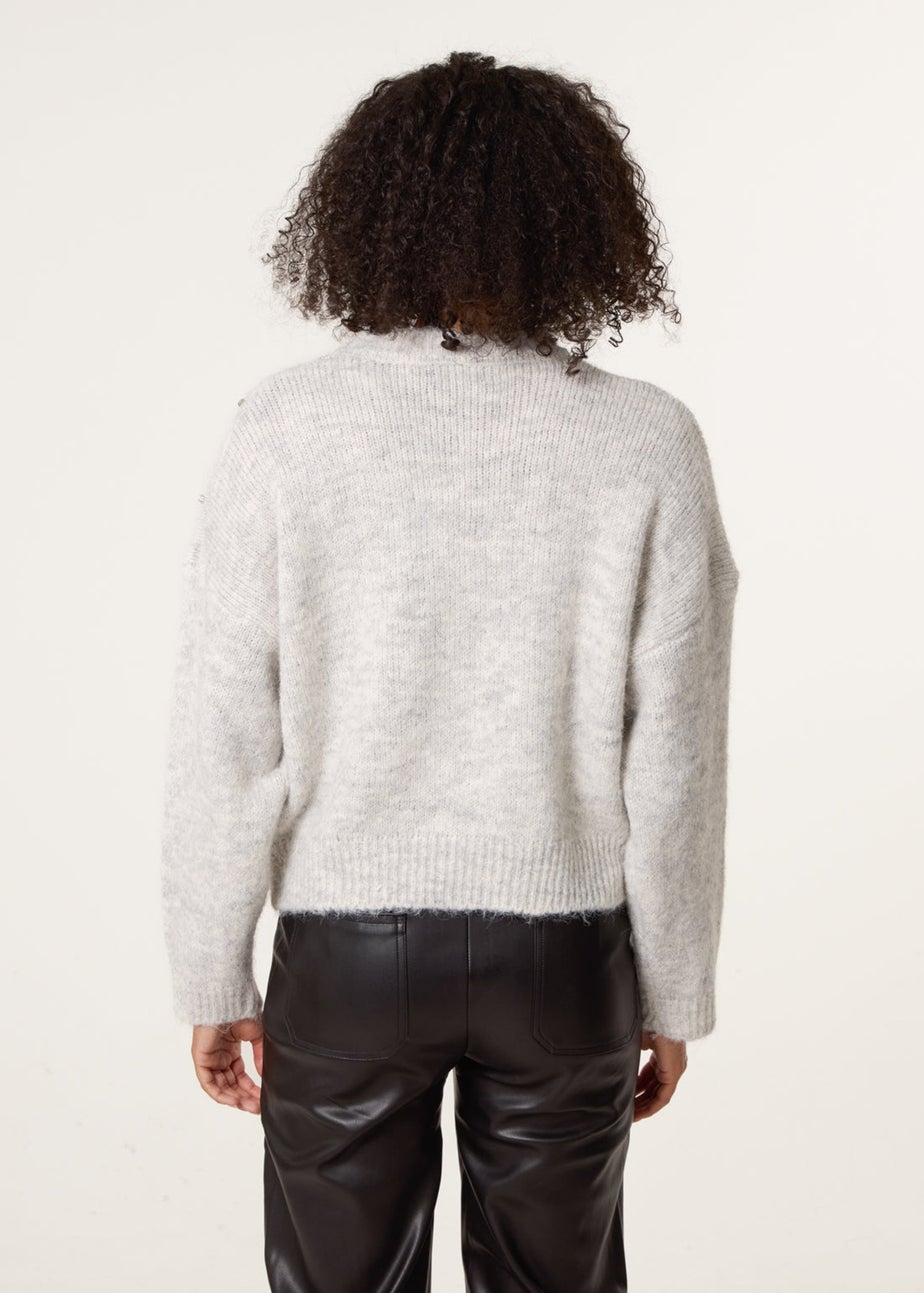 Blue Vanilla Grey Diamante Round Neck Jumper