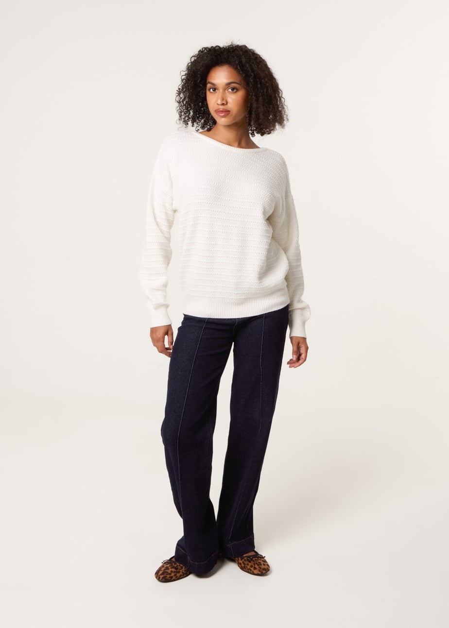 Blue Vanilla Ivory Round Neck Bow Back Detailed Jumper