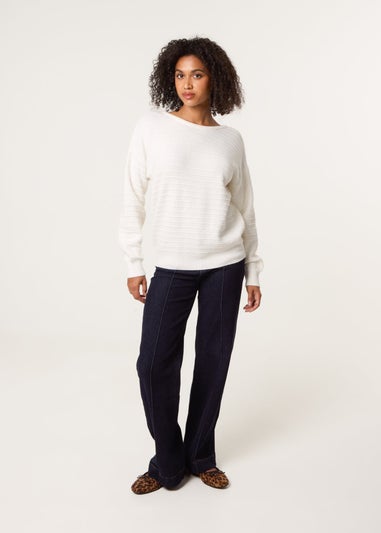 Blue Vanilla Ivory Round Neck Bow Back Detailed Jumper