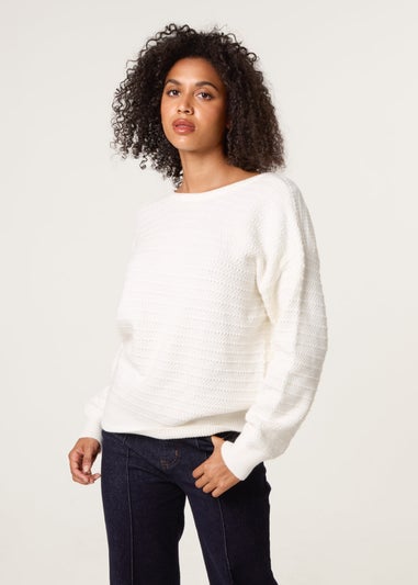 Blue Vanilla Ivory Round Neck Bow Back Detailed Jumper