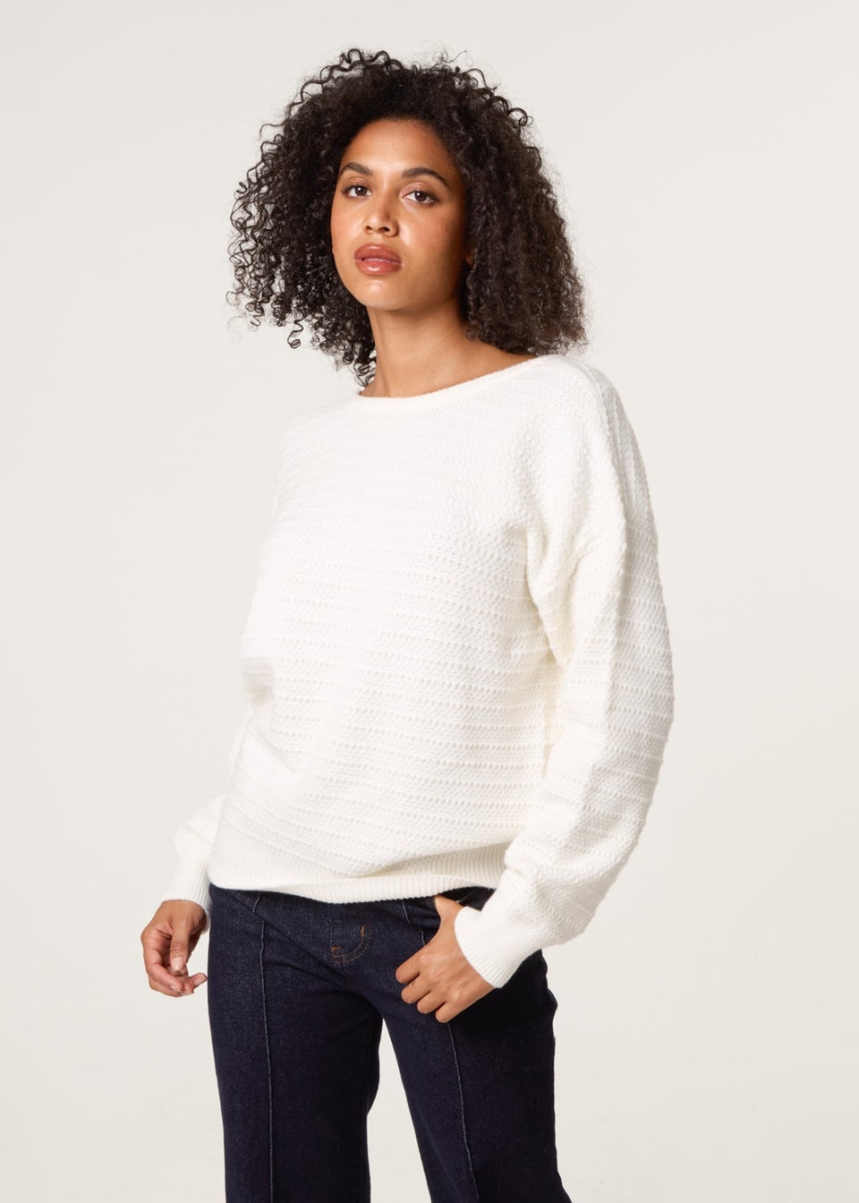 Blue Vanilla Ivory Round Neck Bow Back Detailed Jumper