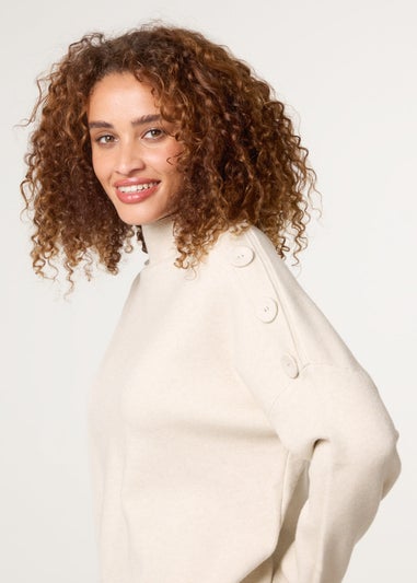 Blue Vanilla Beige Button Shoulder Jumper